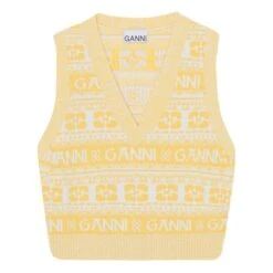 Ganni Graphic Logo Recycled Wool Vest | Yellow