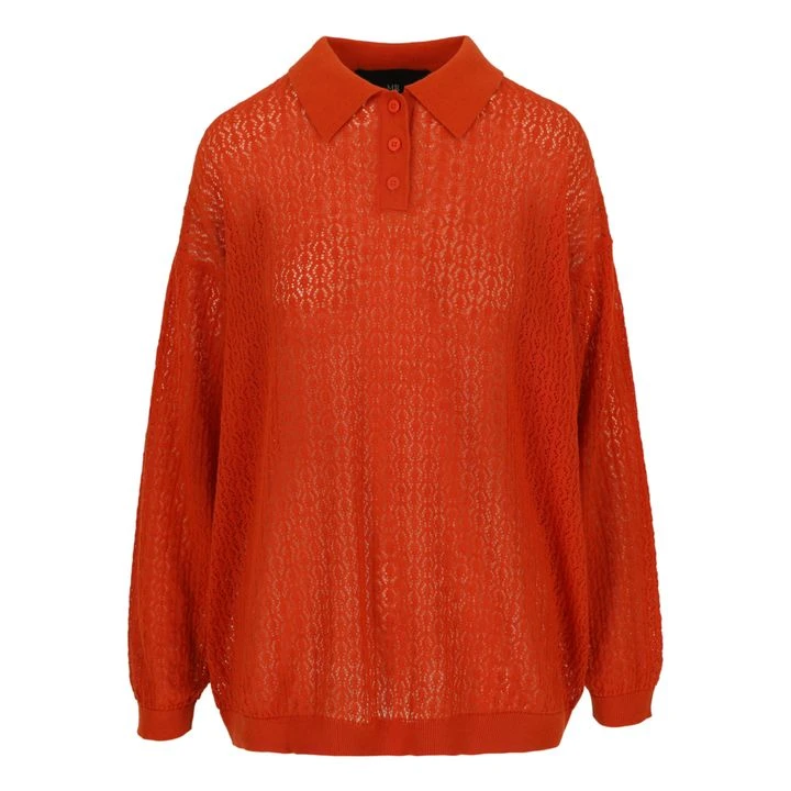 Openwork Polo Shirt | Vermillion 3 Openwork Polo Shirt | Vermillion