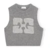 Ganni Graphic Wool Sleeveless Cropped Sweater | Grey