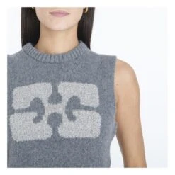 Ganni Graphic Wool Sleeveless Cropped Sweater | Grey -A.P.C. Store unnamed file 1179