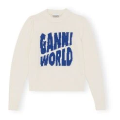 Ganni World Recycled Wool Graphic Jumper | Ecru