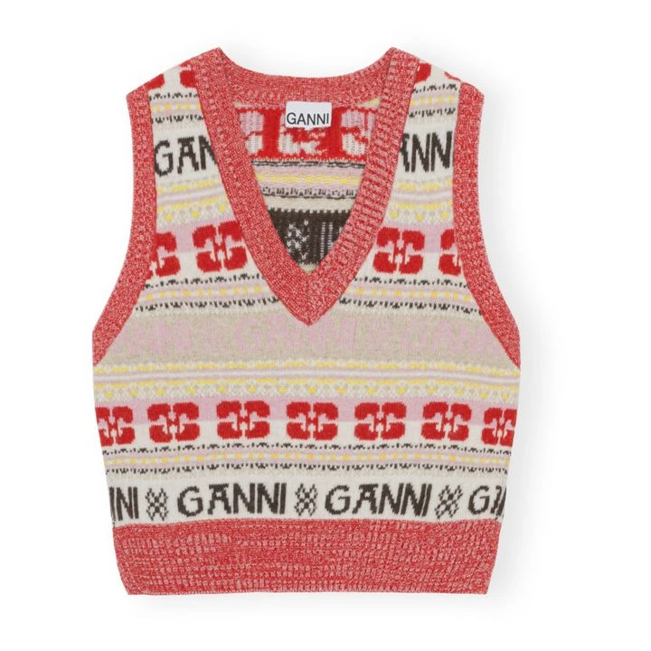 Ganni Pull Sans Manches Logo Laine Recyclée | Red 3 Ganni Pull Sans Manches Logo Laine Recyclée | Red