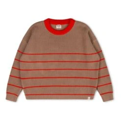 Organic Cotton Striped Sweater | Taupe Brown