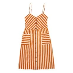 Bobo Choses Linen And Cotton Striped Strappy Dress | Orange