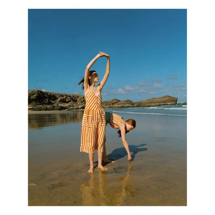 Bobo Choses Linen And Cotton Striped Strappy Dress | Orange 4 Bobo Choses Linen And Cotton Striped Strappy Dress | Orange - Image 2