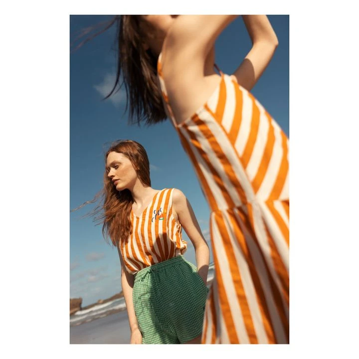 Bobo Choses Linen And Cotton Striped Strappy Dress | Orange 5 Bobo Choses Linen And Cotton Striped Strappy Dress | Orange - Image 3