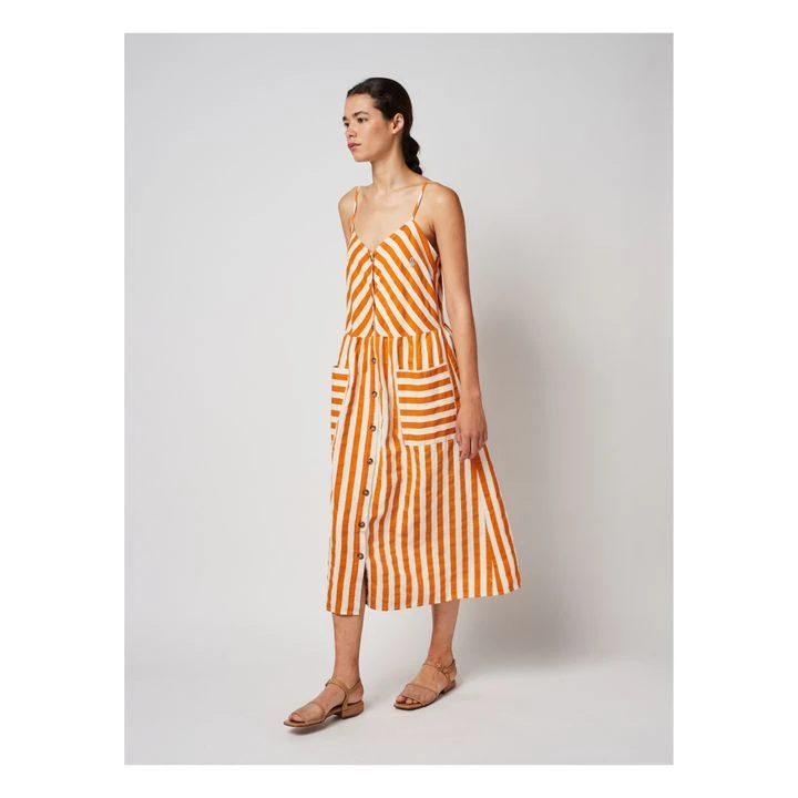 Bobo Choses Linen And Cotton Striped Strappy Dress | Orange 6 Bobo Choses Linen And Cotton Striped Strappy Dress | Orange - Image 4
