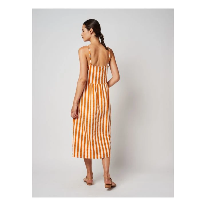 Bobo Choses Linen And Cotton Striped Strappy Dress | Orange 8 Bobo Choses Linen And Cotton Striped Strappy Dress | Orange - Image 6