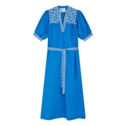 LEON & HARPER Risque Embroidered Organic Cotton Dress | Electric Blue