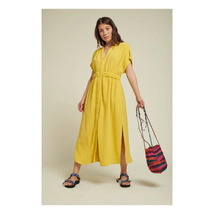 Nara Double Cotton Gauze Dress | Lemon Yellow 4 Nara Double Cotton Gauze Dress | Lemon Yellow - Image 2