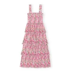 Ganni Georgette Pleated Smock Dress | Pink