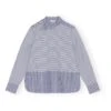 Ganni Organic Cotton Asymmetric Collar Striped Shirt | Grey Blue -A.P.C. Store unnamed file 193