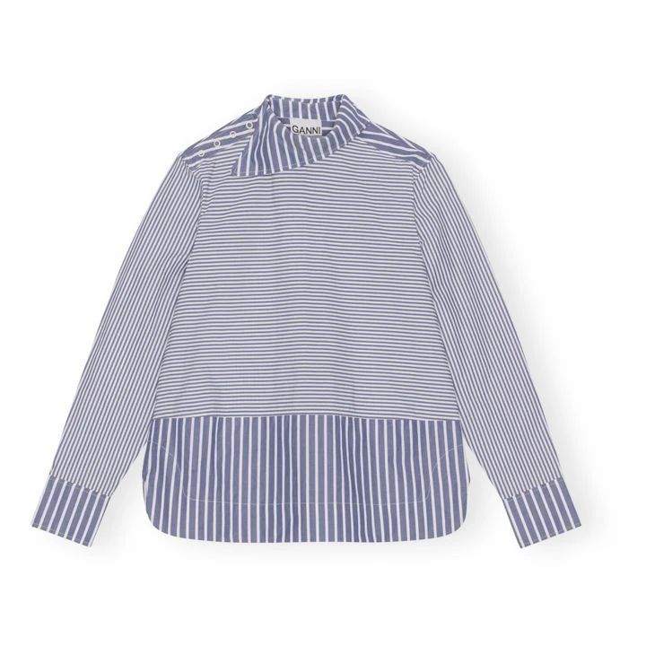 Ganni Organic Cotton Asymmetric Collar Striped Shirt | Grey Blue 3 Ganni Organic Cotton Asymmetric Collar Striped Shirt | Grey Blue