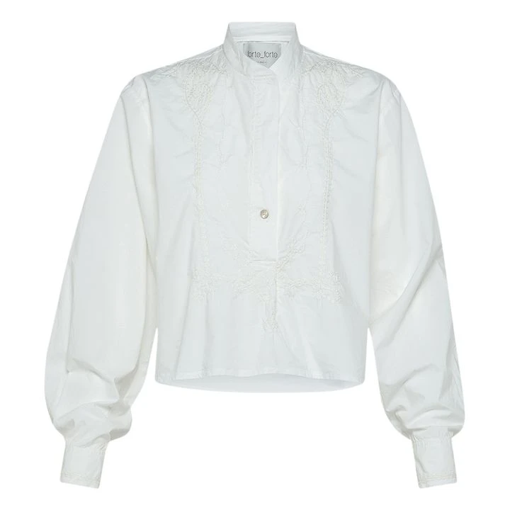 FORTE_FORTE Embroidered Grandad Shirt | Ecru 3 FORTE_FORTE Embroidered Grandad Shirt | Ecru
