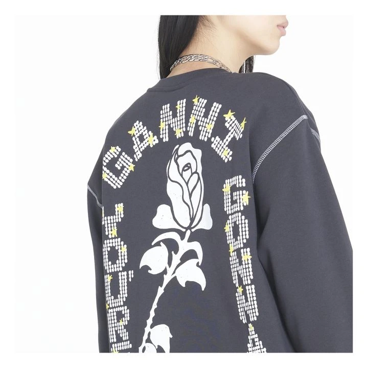 Ganni Isoli Dark Rose Relaxed Organic Cotton Sweatshirt | Black 5 Ganni Isoli Dark Rose Relaxed Organic Cotton Sweatshirt | Black - Image 3