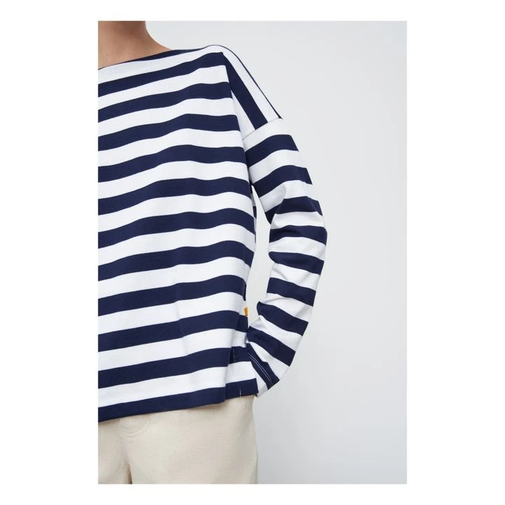 Breton Organic Cotton Shawl Neck Sweatshirt | Navy Blue 5 Breton Organic Cotton Shawl Neck Sweatshirt | Navy Blue - Image 3
