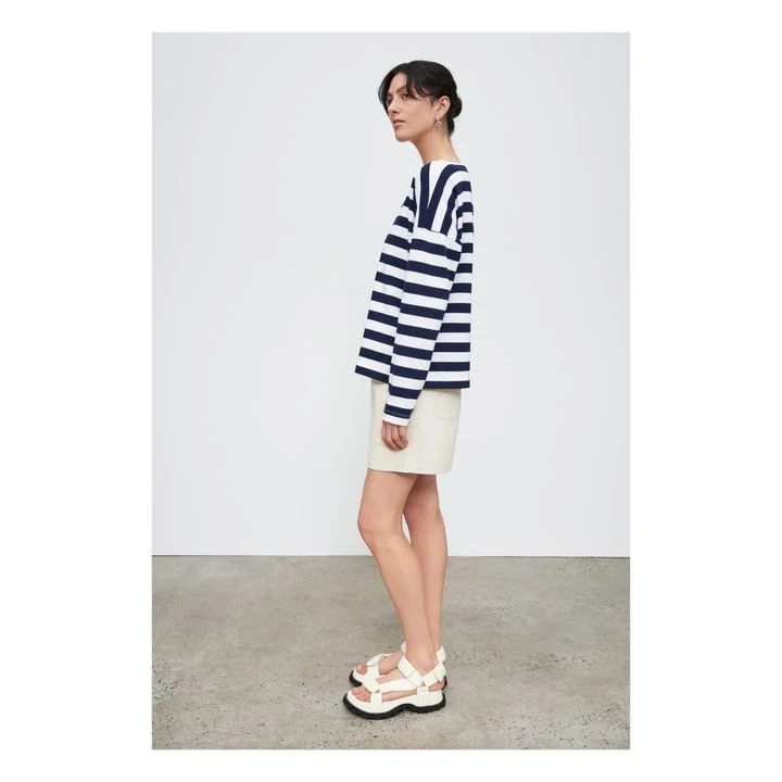 Breton Organic Cotton Shawl Neck Sweatshirt | Navy Blue 7 Breton Organic Cotton Shawl Neck Sweatshirt | Navy Blue - Image 5