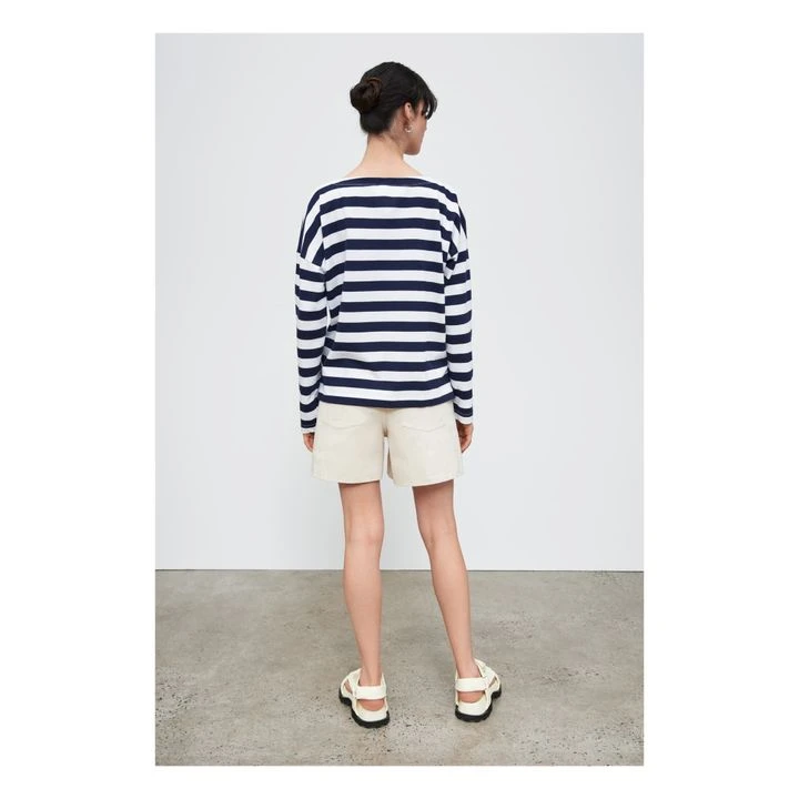 Breton Organic Cotton Shawl Neck Sweatshirt | Navy Blue 8 Breton Organic Cotton Shawl Neck Sweatshirt | Navy Blue - Image 6