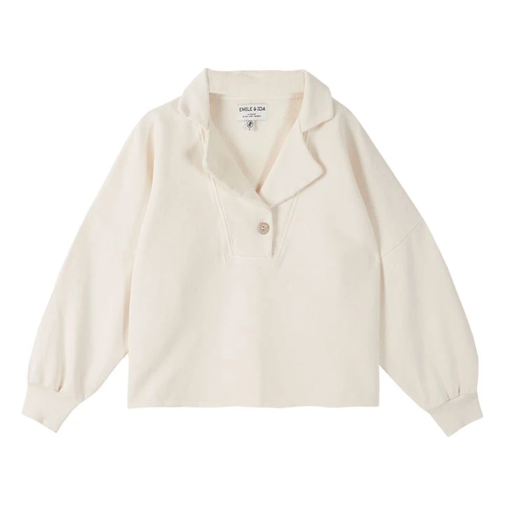 Organic Cotton Sweatshirt With Sailor Collar - Women’s Collection | Ecru 3 Organic Cotton Sweatshirt With Sailor Collar - Women’s Collection | Ecru